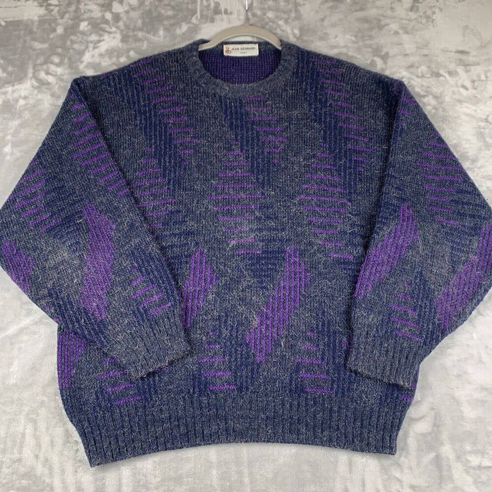 Jean Bernard Paris Knit Sweater Women's 16 Purple Gray Metallic Abstract (0594)